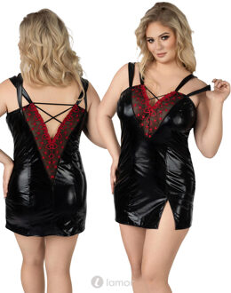 Wetlook chemise met rood kant, AN-530360 - Maat: 46/48