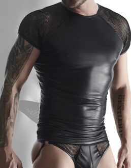 Wetlook heren Shirt met mesh mouwen, TSH007 - Maat: S