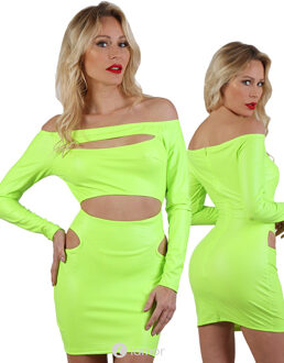 Wetlook Neon geel mini jurk , SB20924 - Maat: S/M