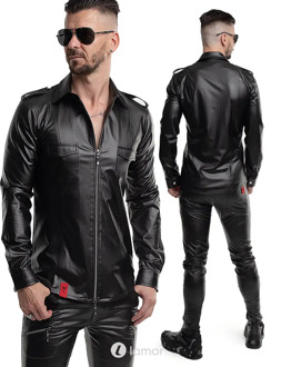 Wetlook shirt lange mouw zwart slim fit, Natale - Maat: S