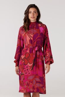 Wfp598 dress print with smocked turtle multi fuchsia Roze