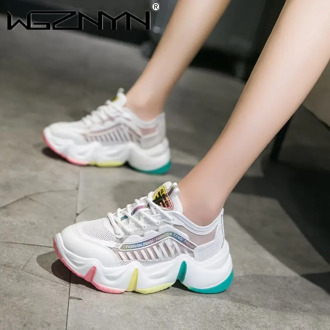 WGZNYN 2020 Air Mesh Women Sneaker Breathable Platform Round Toe Casual Fashion Sport Lace Up Female Girl Zapatos Mujer
