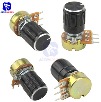 WH148 1K 2K 5K 10K 20K 50K 100K 250K 500K 1M Ω 3Pin Knurled Shaft Linear Taper Rotary Potentiometer Resistor w/Knob for Audrino