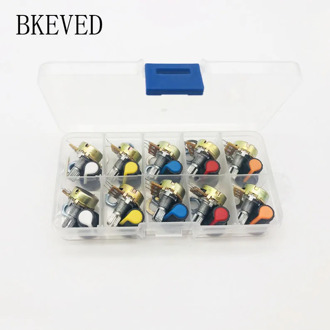 WH148 Potentiometer Kit B1K 2K 5K 10K 20K 50K 100K 500K 1M 15mm Linear Taper Rotary Potentiometer Resistor Set 3pin With Cap