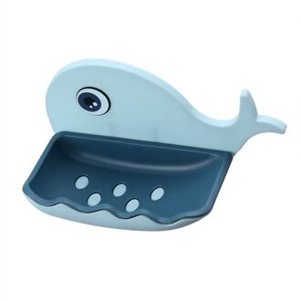 Whale Shaped Naadloze Muur Gemonteerde Zeep Houder Drainage Opslag Afwerking Rekken Sterke Naadloze Stickers Gat-Gratis Zeepkist licht blauw