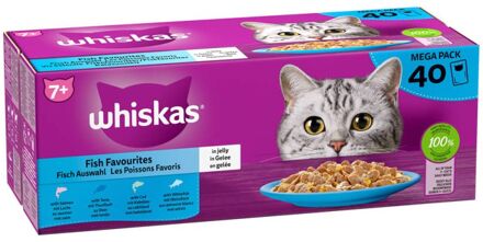 Whiskas Fish Favourites 7+ Mega Pack - Kattenvoer - 40x85 gram - Zalm - Tonijn - 3,4 kg