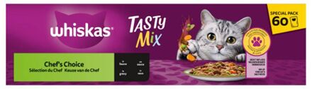 Whiskas Tasty Mix Chef's Choice - Kattenvoer - 60x85 gram - Rund - Kip - 5,1 kg