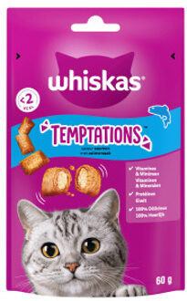 Whiskas Temptations met zalmsmaak kattensnacks Per 3