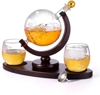 Whiskey Decanter Globe Set Met 2 Geëtst Globe Whisky Bril-Voor Drank, Bourbon, vodka-850Ml.