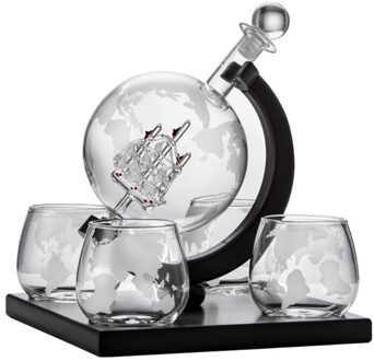 Whiskey Decanter Globe Set Met 4 Geëtst Globe Whisky Bril-Voor Drank, Bourbon, Vodka