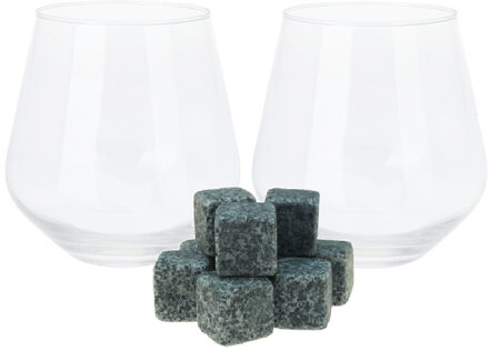 Whiskey glazen - 4x stuks - transparant - 450 ml - incl. 9x stuks ijsblokjes