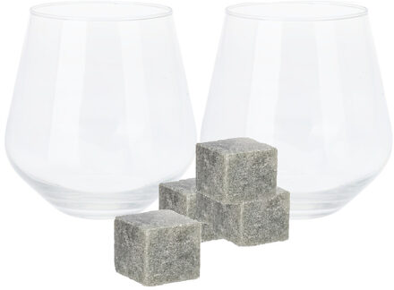 Whiskey glazen - 4x stuks - transparant - 450 ml - incl. 9x stuks koelstenen