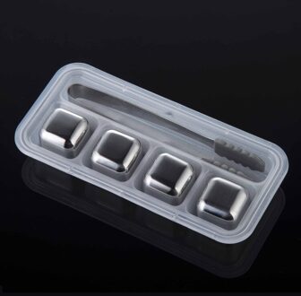 Whiskey Stones Metalen Ijsblokjes Rvs Ice Cubes Herbruikbare Wijn Ijs Steen Drank Chilling Rocks Met Ice Tong Voor man 4 Blocks reeks