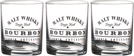 whiskey/water/drinkglazen Comptoir - gedecoreerd glas - 3x stuks - 280 ml - Whiskeyglazen Transparant