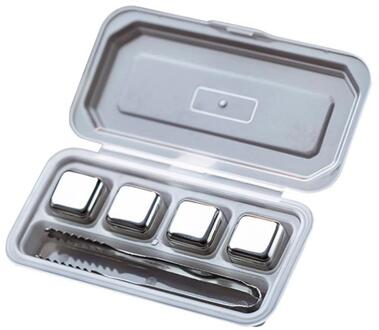 Whisky Stenen Ijsblokjes Set Herbruikbare Food Grade Rvs Wijn Cooling Cube Koelen Rots Party Bar Tool Met Clip 4stk met clip