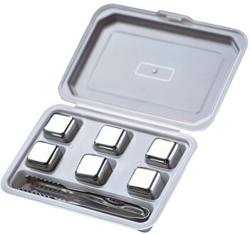 Whisky Stenen Ijsblokjes Set Herbruikbare Food Grade Rvs Wijn Cooling Cube Koelen Rots Party Bar Tool Met Clip 6stk met clip