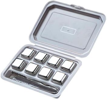 Whisky Stenen Ijsblokjes Set Herbruikbare Food Grade Rvs Wijn Cooling Cube Koelen Rots Party Bar Tool Met Clip 8stk met clip