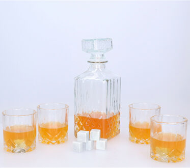 Whisky/water karaf cadeau set - 900 ml - incl. 4 glazen en koelstenen