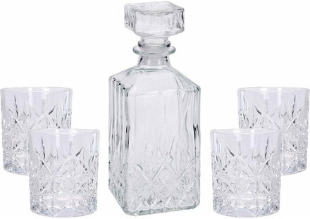 Whisky/water karaf - glas - 900 ml - incl. 4x stuks glazen - 230 ml Transparant