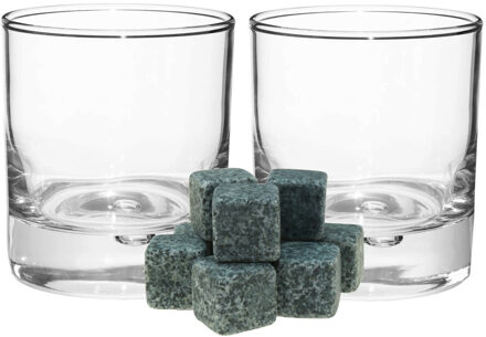 Whiskyglazen - set 6x stuks - 300 ml - incl 9x whisky ijsblokken