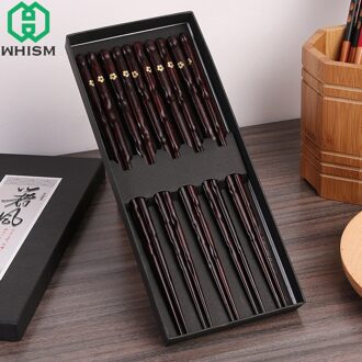 Whism 5Pairs Natuurlijke Handgemaakte Houten Eetstokjes Antislip Houten Chop Stick Set Met Geschenkdoos Japanse Sushi Eetstokje voor Diner