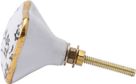 White and Grey Floral Ceramic Drawer Pull