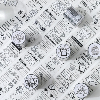 White Black Transparent English PET Tape Cute Animals Sticker Scrapbooking Adhesive Kawaii Washitape Stationary Masking Tape