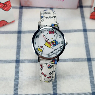White girl watch kid Watch High Quality Printed strap leather Quartz Watch Children Girls Boys KT accessories Wristwatch Relogio