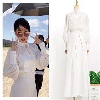 white shirt + skirt Dress send brooch for women sweet DEL LUNA Hotel same IU Lee Ji Eun in autumn woman dresses spring