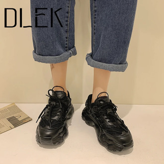 White Shoes Platform Chunky Lace-Up Running Sport Height Increasing Sole Heels Women Black Sneakers Ladies Fashion Shoe