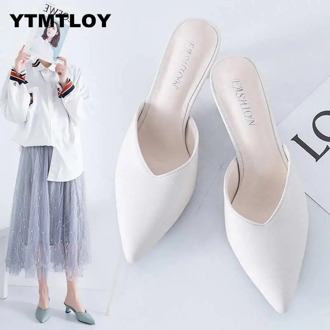 White Spring Office Shoes Women High Heels Pump 5CM Slip on Sandals Sandalias Comfortable Ladies Tenis White High Heels