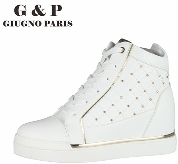 White wedge sneakers fashion high top sneakers platform women shoes rivets height increasing high heel 6 cm shoes leather insole