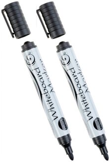 Whiteboard marker/stift - 2x - zwart - uitwisbaar - kantoor/school artikelen