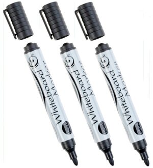 Whiteboard marker/stift - 3x - zwart - uitwisbaar - kantoor/school artikelen