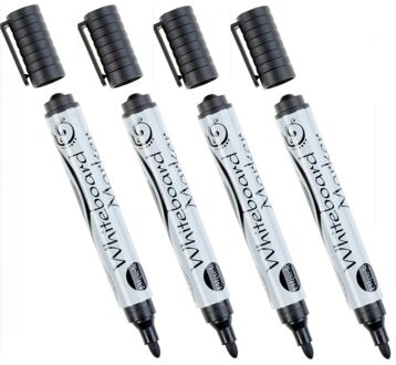 Whiteboard marker/stift - 4x - zwart - uitwisbaar - kantoor/school artikelen