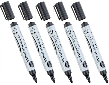 Whiteboard marker/stift - 5x - zwart - uitwisbaar - kantoor/school artikelen