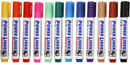 Whiteboard markers/stiften Power Liners - 12x kleuren - punt van 4 mm