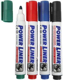 Whiteboard markers/stiften Power Liners - 4x kleuren - punt van 4 mm