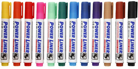 Whiteboard markers/stiften Power Liners - in 12x kleuren - punt van 4 mm - Whiteboard stift