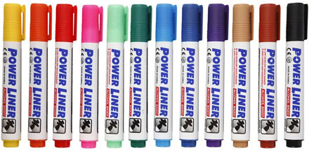 Whiteboard markers/stiften Power Liners - in 12x kleuren - punt van 4 mm
