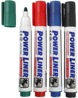 Whiteboard markers/stiften Power Liners - in 4 kleuren - punt van 4 mm