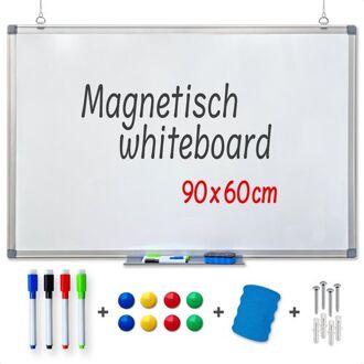 Whiteboard met Stiften - 60 x 90 cm - Magnetisch bord - Weekplanner - Schoolbord - Emaille Magneetbord