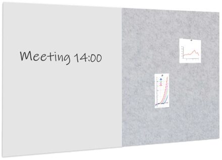 Whiteboard / prikbord pakket 100x200 cm - 1 whiteboard + 1 akoestisch Grijs