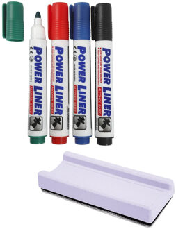 Whiteboard stiften 4x gekleurd - en een whiteboard wisser - complete set