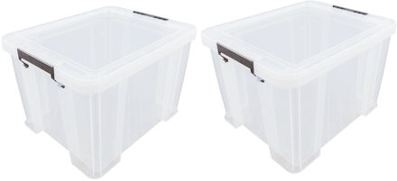 Whitefurze 2x stuks Allstore opbergboxen - 48 liter - Transparant - 49 x 44 x 31 cm - Opbergbox