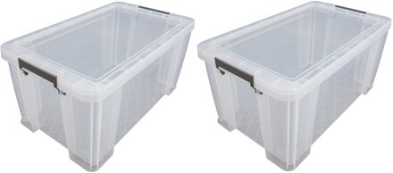 Whitefurze 2x stuks Allstore opbergboxen - 54 liter - Transparant - 66 x 38 x 31 cm