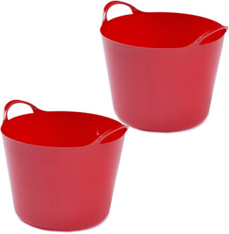 Whitefurze 2x stuks flexibele emmers - 14 liter - Kunststof - Rood - 32 x 36 x 25 cm - Wasmanden