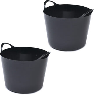 Whitefurze 2x stuks flexibele emmers - 14 liter - Kunststof - Zwart - 32 x 36 x 25 cm - Wasmanden