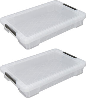 Whitefurze Allstore Opbergbox - 2x stuks - 12 liter - Transparant - 55 x 36 x 9 cm - kunststof - met deksel