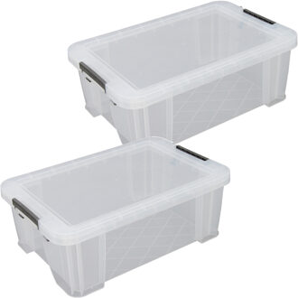 Whitefurze Allstore Opbergbox - 2x stuks - 15 liter - Transparant - 47 x 30 x 17 cm - kunststof - met deksel